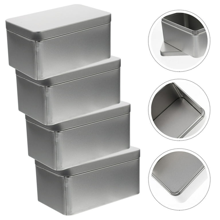 4 Pcs containers with lids Metal Tins Lids Rectangular Storage Tin