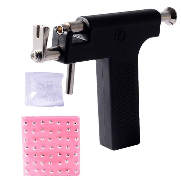 Juego de herramientas para perforar la oreja del cuerpo de acero inoxidable Máquinas para perforar el ombligo de la nariz del oído con 49 pares de aretes redondos para uso en el hogar en el salón (neg Feliz Sencillez