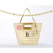 Striped Metallic Gold Tote With Tassel