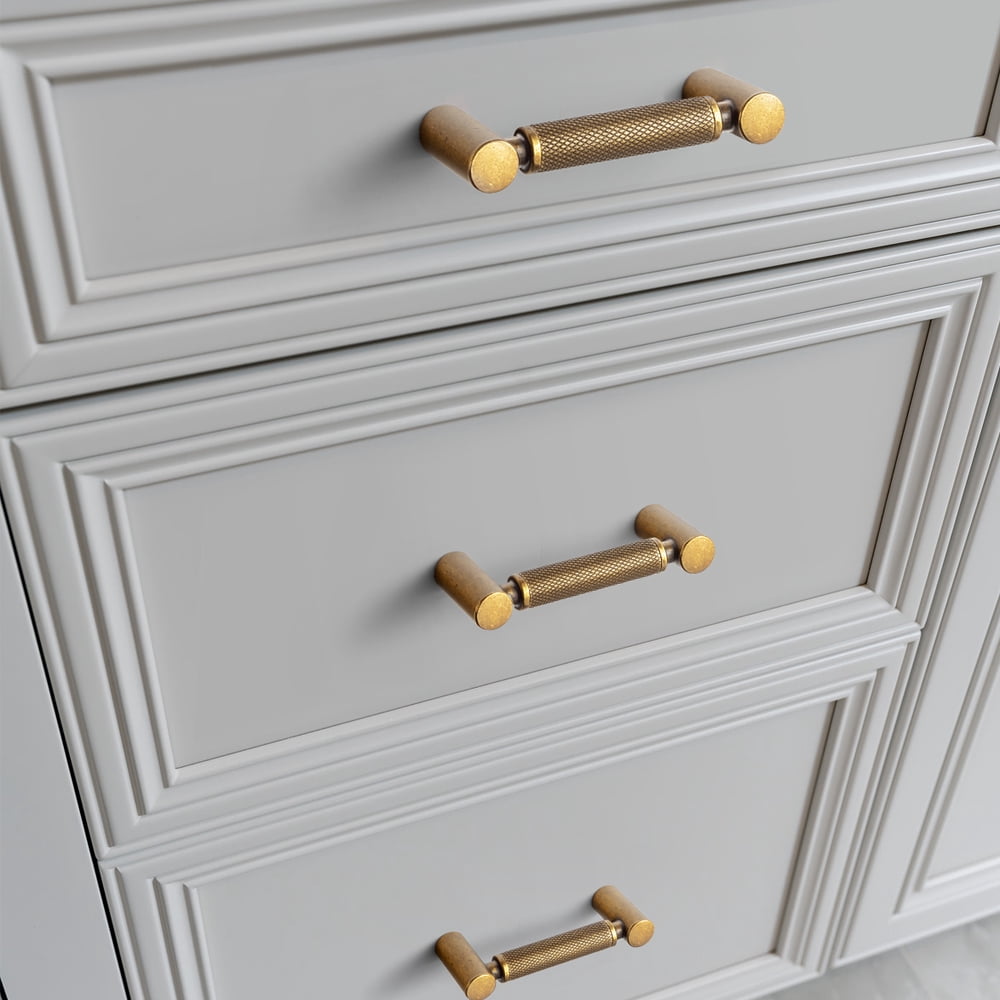 Goo-Ki 12 Pack 3''(76mm) Hole Center Antique Brass Cabinet Pulls, Zinc Alloy Knurled Grip Cabinet Handles for Drawer,Dresser,Cupboard Wardrobe Cabinet
