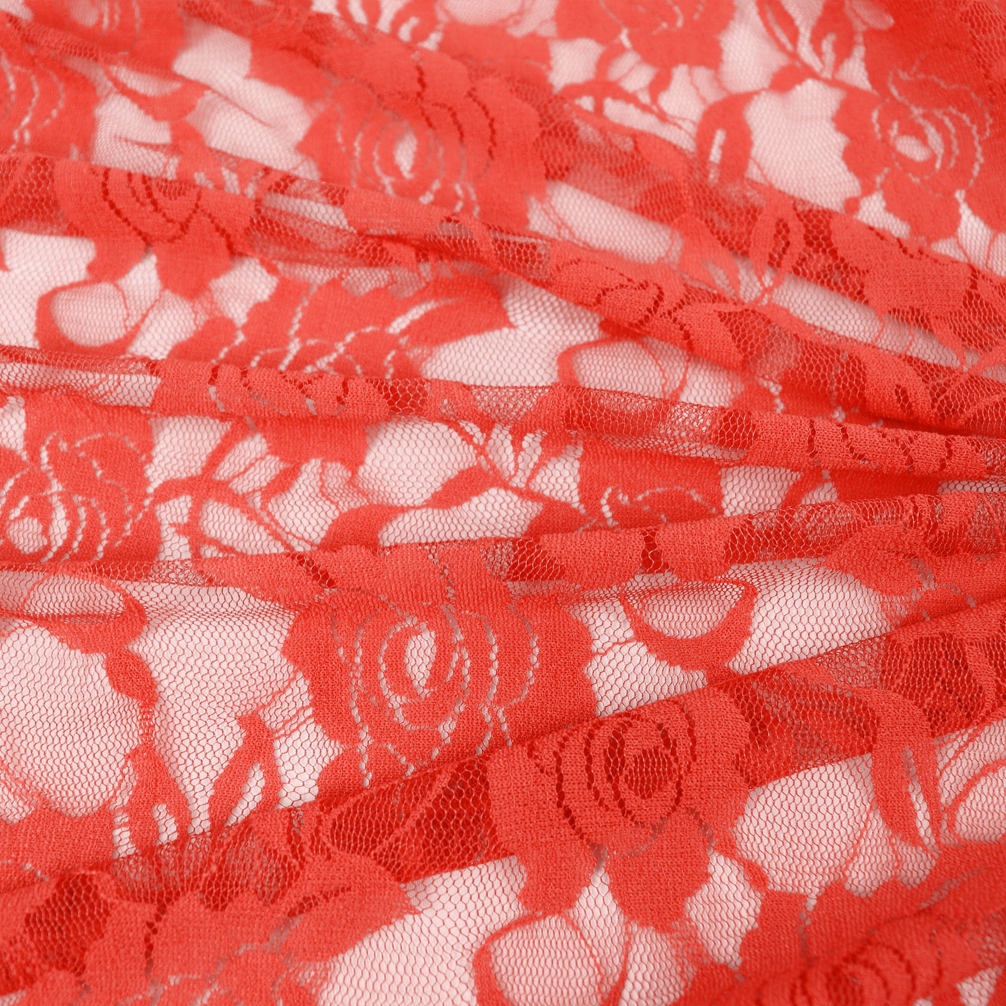 Romex Textiles Nylon Spandex Lace Fabric with Rose Design (3 yards) - Neon  Salmon 