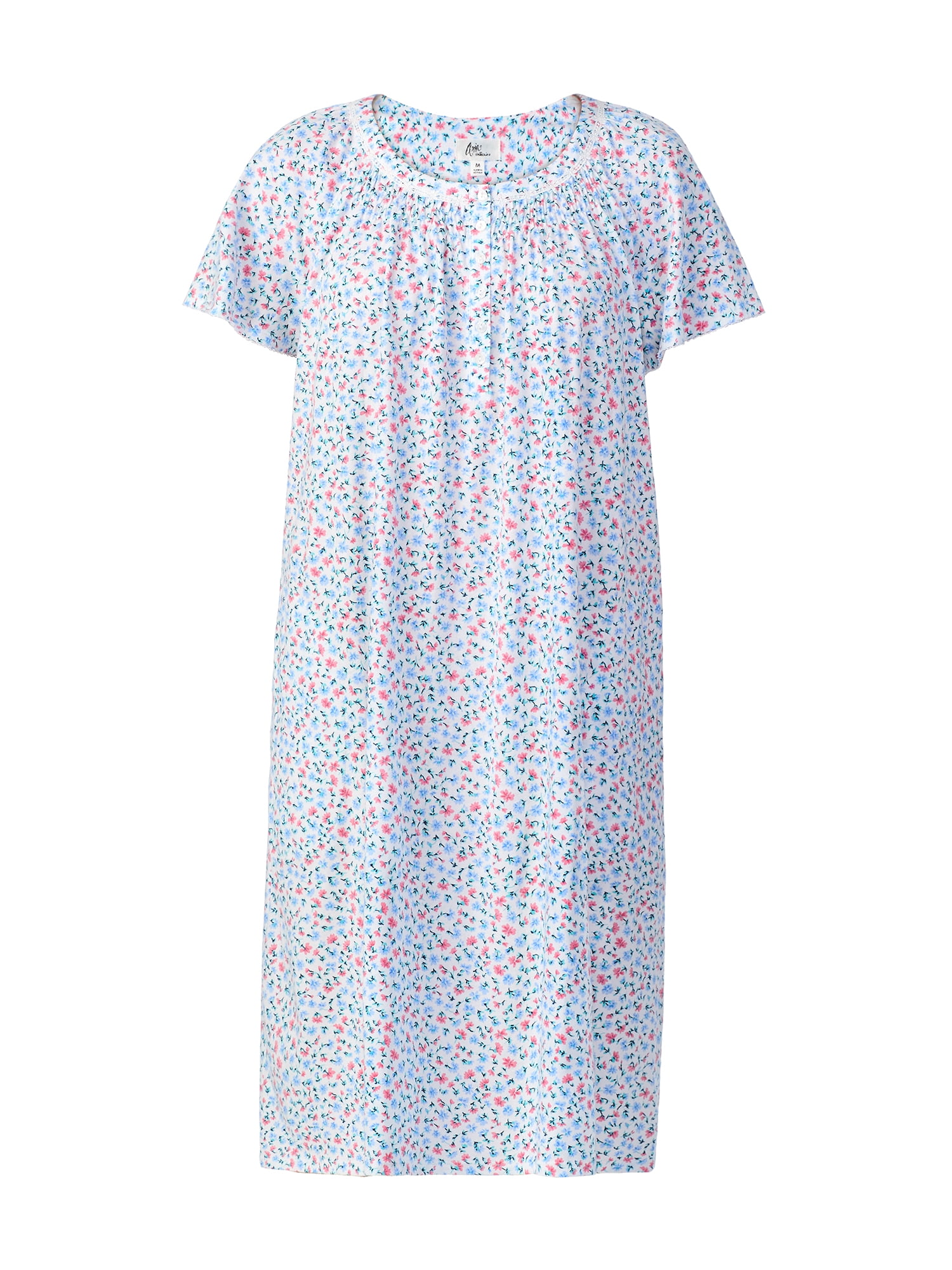 Aria Women's 100% Cotton Raglan Sleeve Smocked Neck Sleepwear 40" Gown, Sizes XS-5X