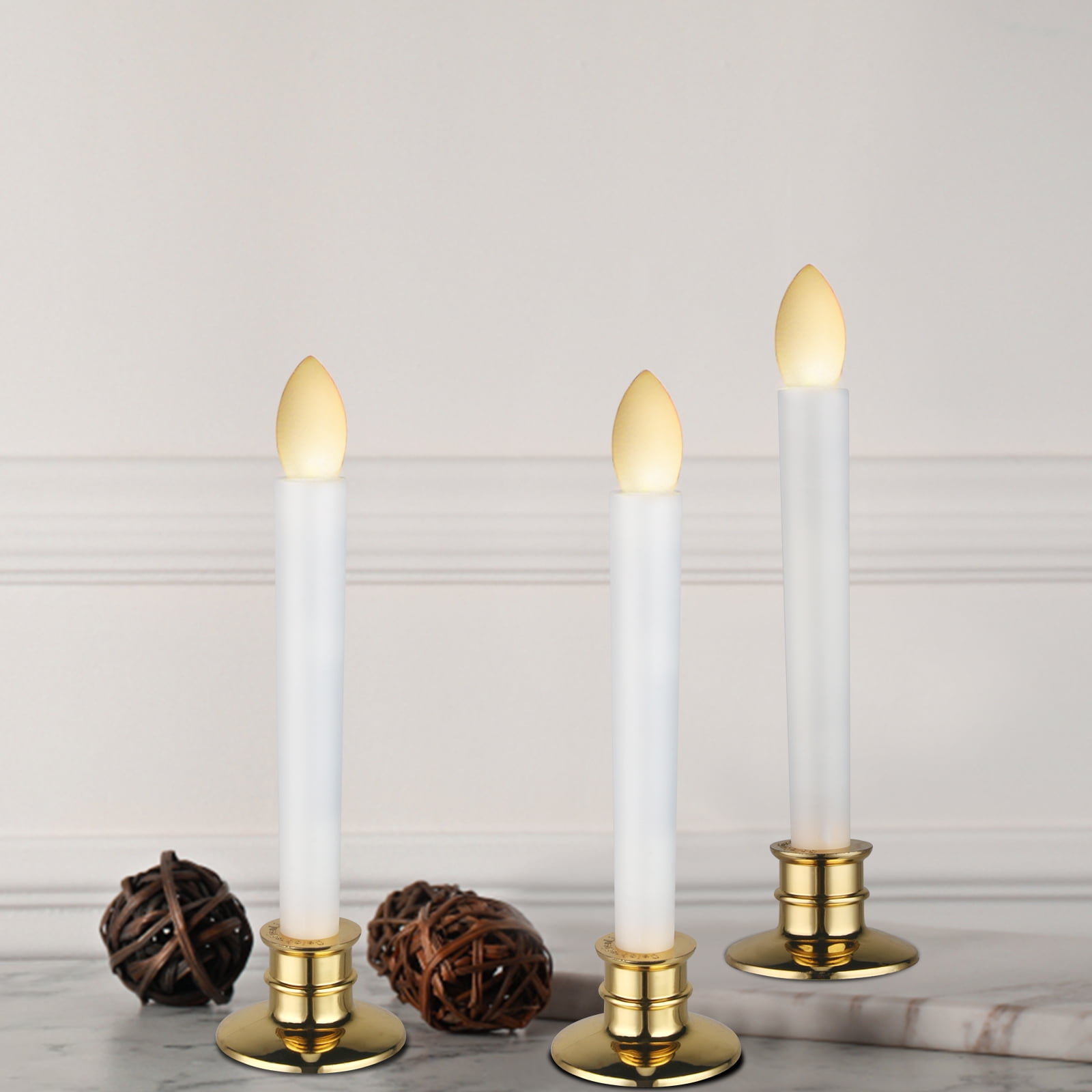 Gamexcel 10Pcs Window Candle, Roman Column Christmas Window Candles Battery Operated, Flameless Led Taper Candles, Gold Base