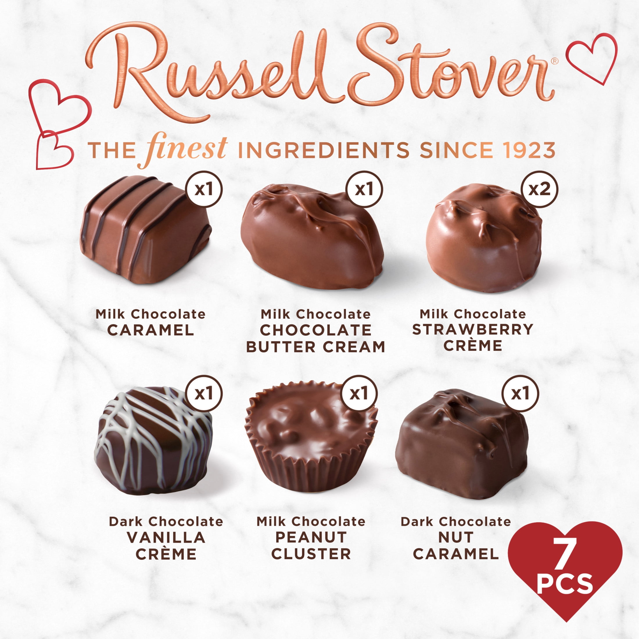 Russell Stover Valentine's Day Red Foil Heart Assorted Milk & Dark Chocolate Candy Gift Box, 4.03 oz.