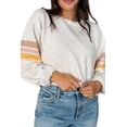 thumbnail image 5 of Women's Light Grey Multicolored Striped Patchwork Drop Shoulder Sweatshirt - Casual Round Neck | [ZhiHiMeRi] | L, 5 of 5