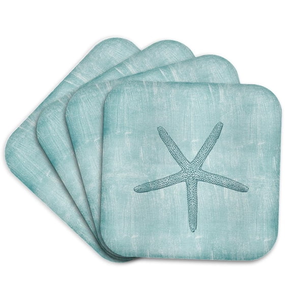 3drose, Aqua Starfish Abstract Beach Theme, Set of 4 Coasters - Cork