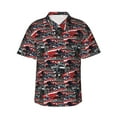 thumbnail image 2 of Xecao Red And Blue Cars print Hawaiian shirt - a stylish short-sleeve button-down for men, perfect for casual beach and tropical outings., 2 of 9