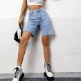 thumbnail image 5 of Stralyhd Womens Jean Shorts High Waisted Denim Shorts Stretchy Bermuda Pull on Button Waist Summer Casual Short with Pockets Sky Blue L, 5 of 5