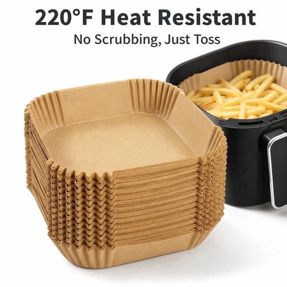 100Pcs 7.8" Square Air Fryer Liners, Food-Grade Non-Stick Heat Resistant Baking Paper
