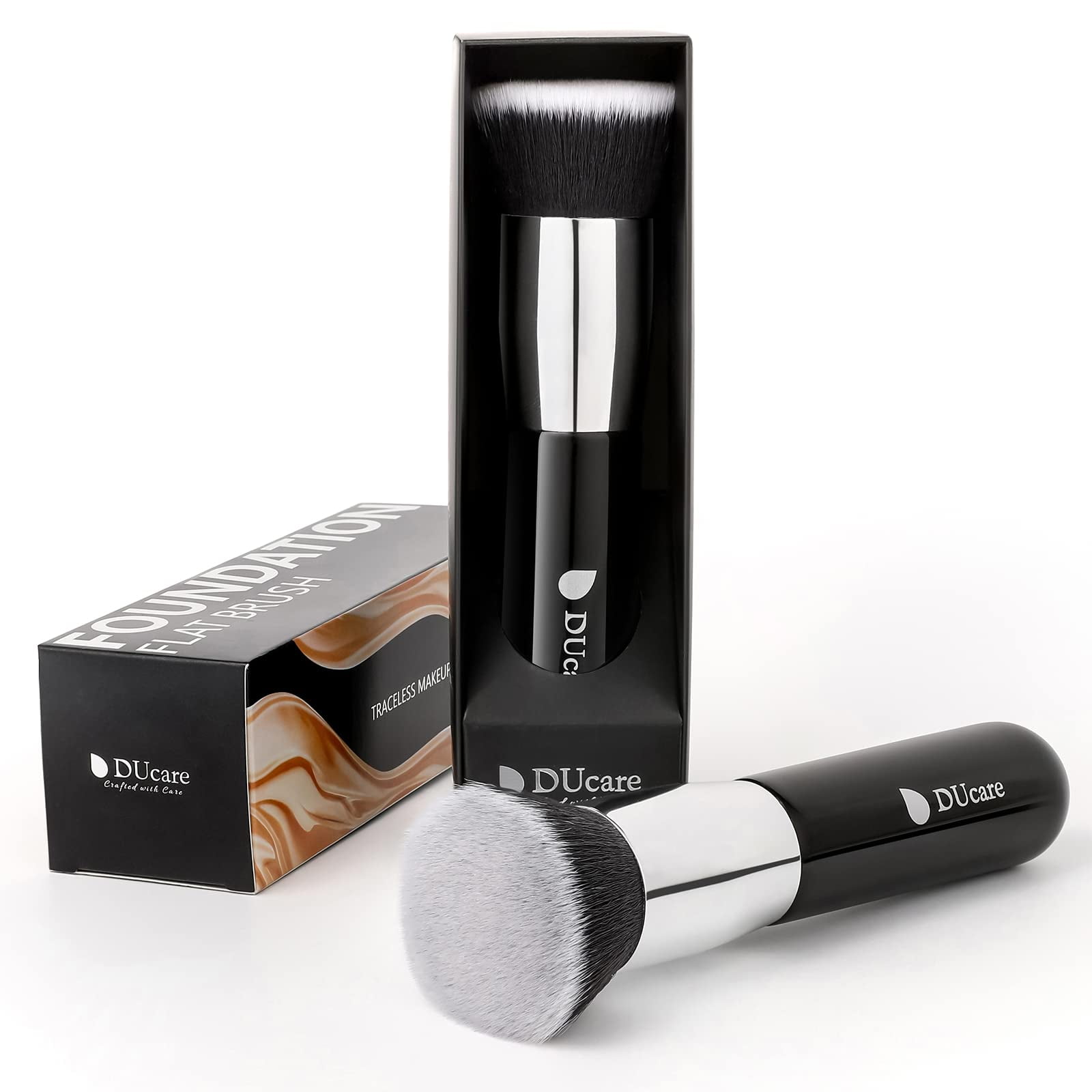 Smukdoo Kabuki Foundation Pinsel Flach – Für Flüssiges Make-up, Concealer & Puder, Synthetische Borsten, 15,5 Cm