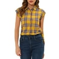 thumbnail image 1 of INSPIRE CHIC Chemise à Carreaux pour Femme à Col Pointu, Manches Courtes à Cap, Boutonnée, Jaune, TP, 1 of 5