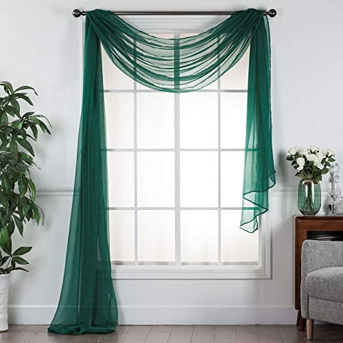 Decotex Sheer Voile Transparent Window or Event Decor Scarf Valance - Various Sizes & Colors (37" W x 216" L, Hunter Green)
