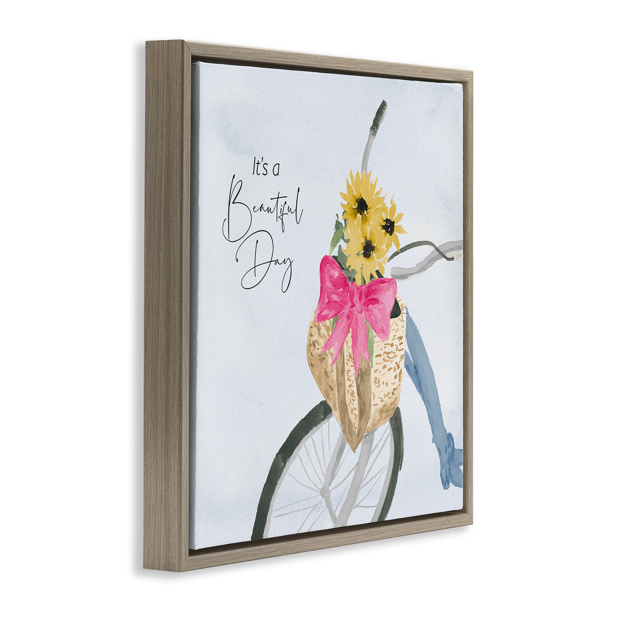 Stupell Industries It's a Beautiful Day Bicycle Transportation Painting Brown Floater Framed Canvas Art Print Wall Art, 18 x 18