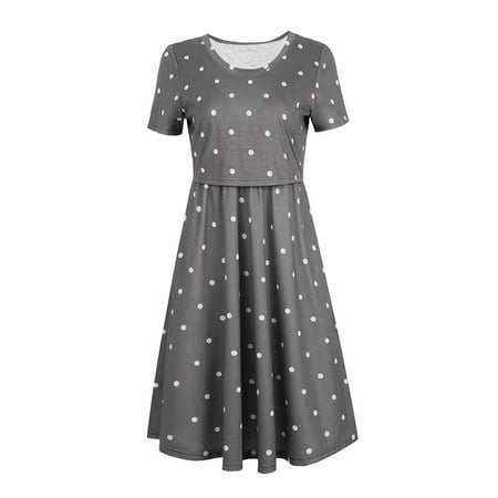 

Viikei Pregnant Tops Clearances Pregnant Dresses for Women Maternity Clothes for Women Plus Size Dots Print Short Sleeve Breast-feeding Pregnant Maternity Nursing Dress