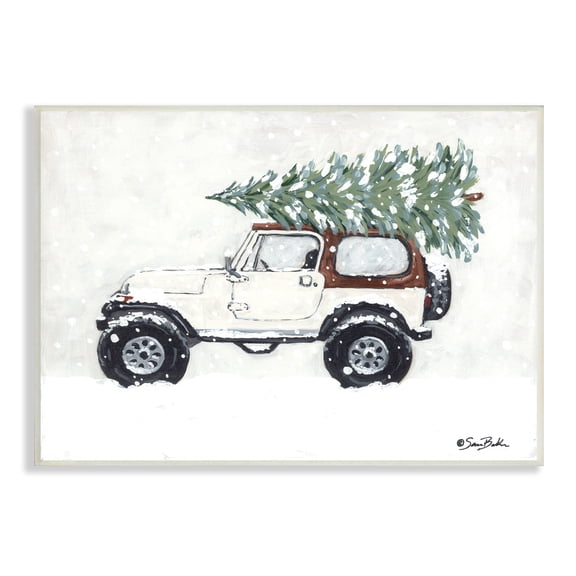 Snowy White Truck Carrying Fresh Christmas Tree Transportation Painting Unframed Art Print Wall Art