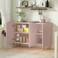 thumbnail image 3 of HLR 47" Modern Wood Accent Storage Cabinet with Relief Patterned 3 Doors Buffet Cabinet, Pink, 3 of 9