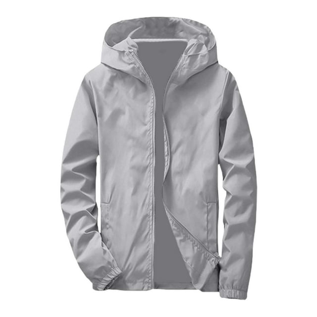 Men's Casual Reflective Zipper Hooded Cardigan Outdoor Sport Coat Pure Color Plus Size Comfort Fit