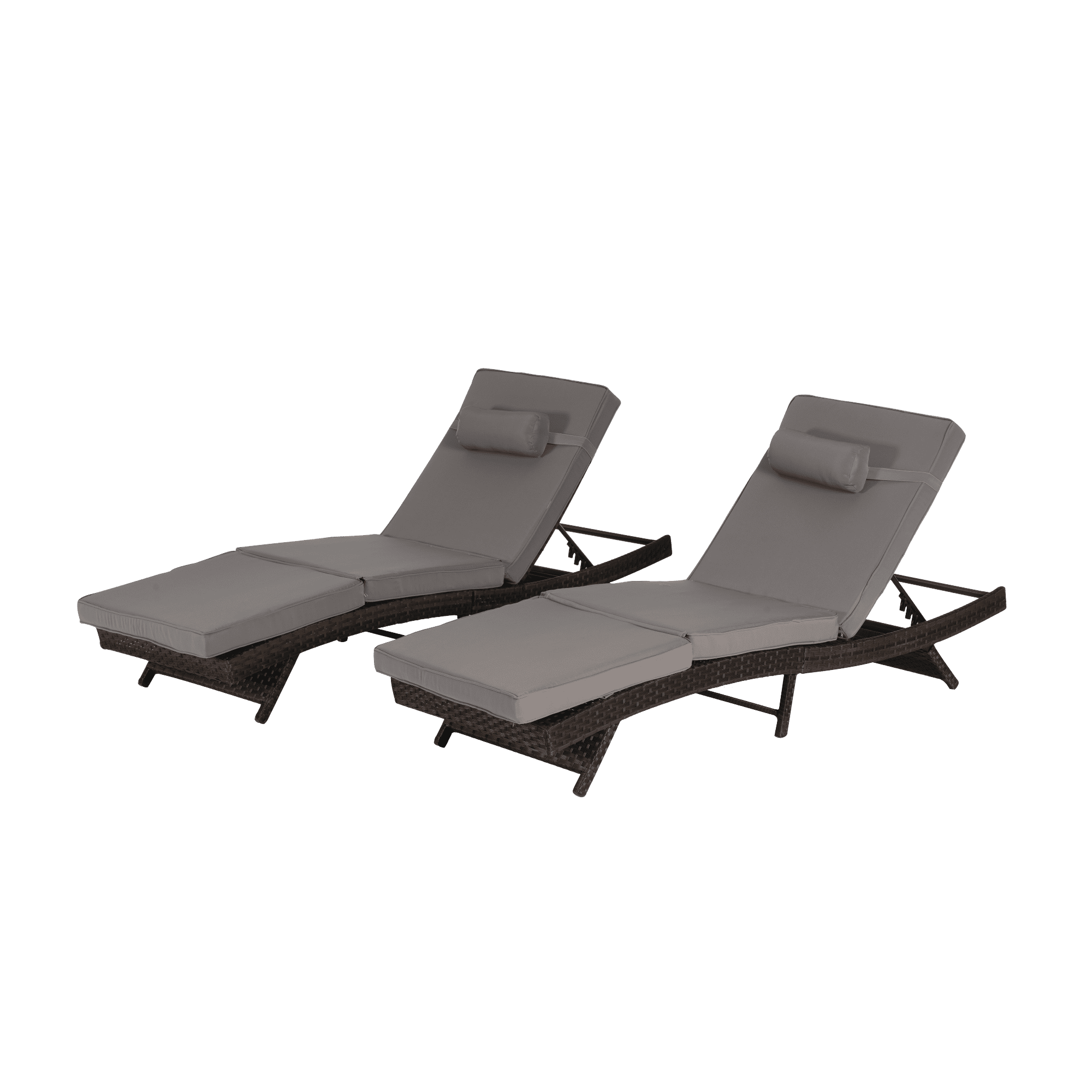 Leumius Outdoor Chaise Lounge Chair Set of 2,Wicker Long Reclining Chair with Cushions and Backrest Adjustable to 150° for Outside Pool Patio,Dark Gray