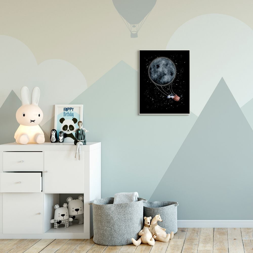Stupell Industries Outer Space Moon Balloon Astronaut Space Traveler Wall Plaque Design by Rachel Nieman