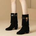 thumbnail image 5 of Lovzfmll Cowboy Boots for Women, Fringe Mid Calf Suede Metallic Chunky Heel, Round Toe Cowgirl Chelsea Boots Fall Black Boots, 5 of 9