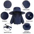 thumbnail image 3 of Fishing Hat for Men & Women, Outdoor UV Sun Protection Wide Brim Hat with Face Cover & Neck Flap - Navy blue, 3 of 6
