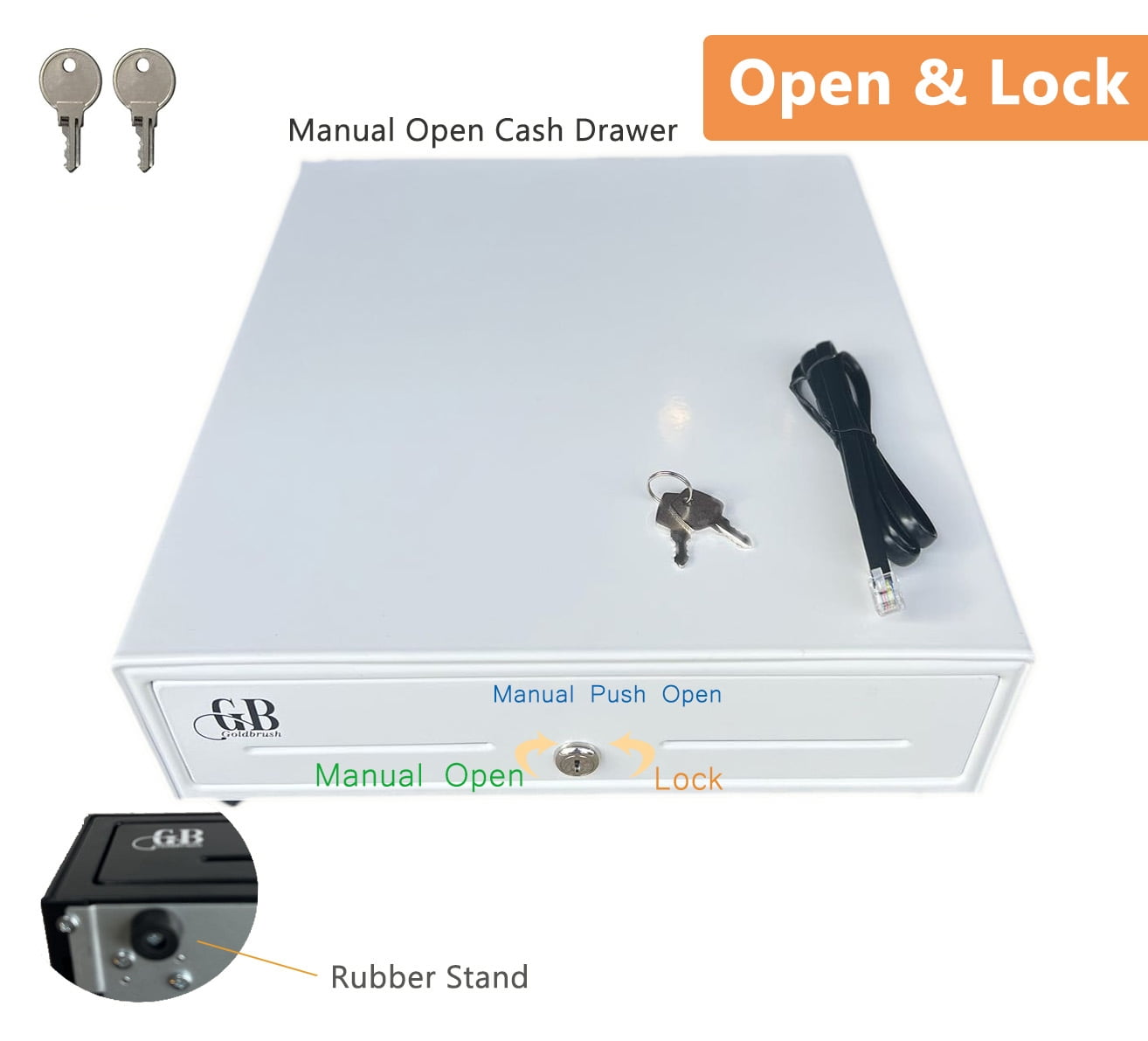 Square Cash Drawer 13 Cash Register POS System 3 Unlocking Ways RJ11 (White )