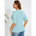 thumbnail image 6 of SHOWMALL Women's Plus Tops Henley Elbow Sleeve Top Casual Ribbed Curved Shirts Sky Blue 5X Knit Fitted Effortless Style Top, 6 of 7