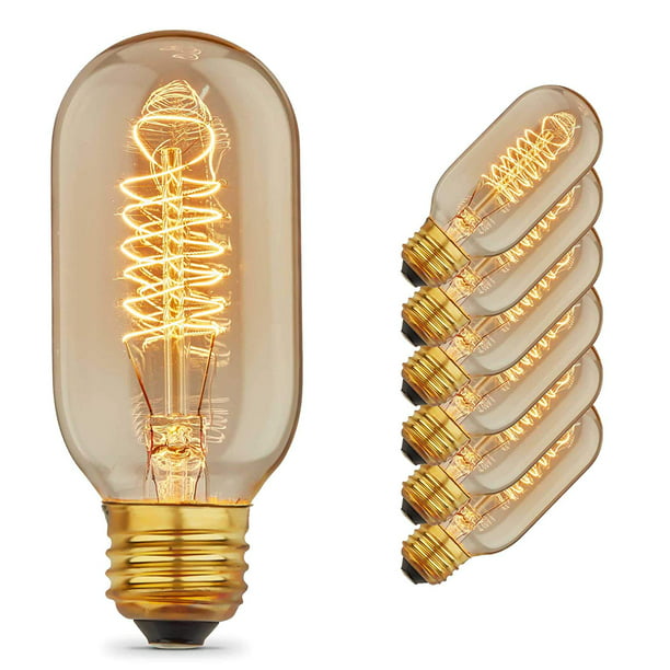 hulp in de huishouding NieuwZeeland herwinnen Vintage Edison Bulbs with Spiral Filament, 60W Dimmable E26/E27 T45 Radio  Cylinder Antique Light, Golden Finish Industrial Design Amber Warm 120V [6  Pack] - Walmart.com