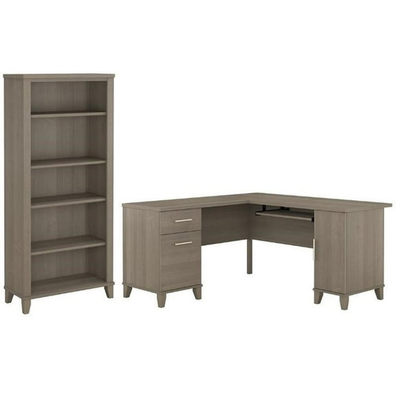 Home Square 2-Piece Set with 60W L Shaped Desk & 5-Shelf Bookcase