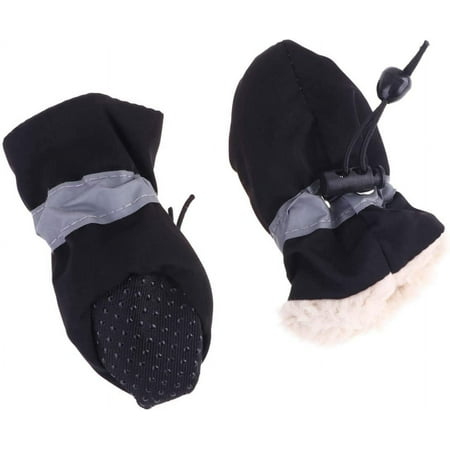 Black Boots 4PCS Dog Winter Boots  Fleece Warm Puppy Snow Booties  Anti- Pet Dog Shoes Rain Boots  Thick Plush Paw Protector for Small Medium Large Dogs Black Socks