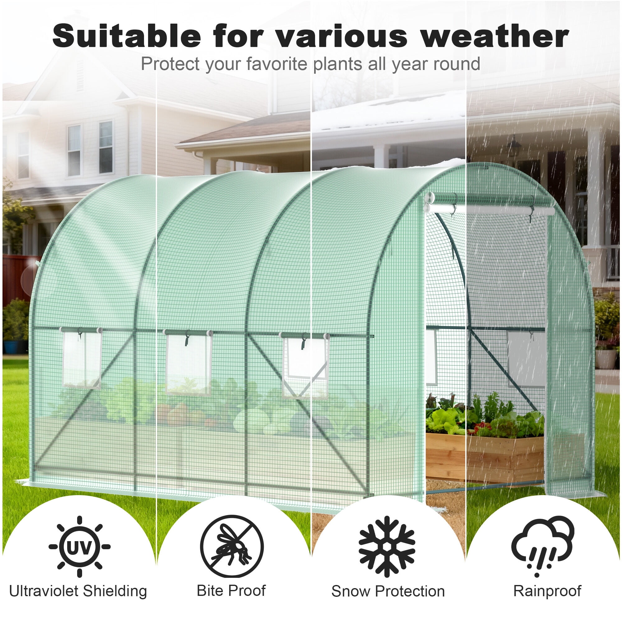 Walk-in Greenhouse 10'x7'x7' Outdoor Tunnel Green House with Double-layer Doors