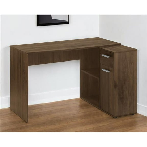 HomeRoots 489902 46 in. Brown & Black Wood L Shape Computer Desk with Two Drawers