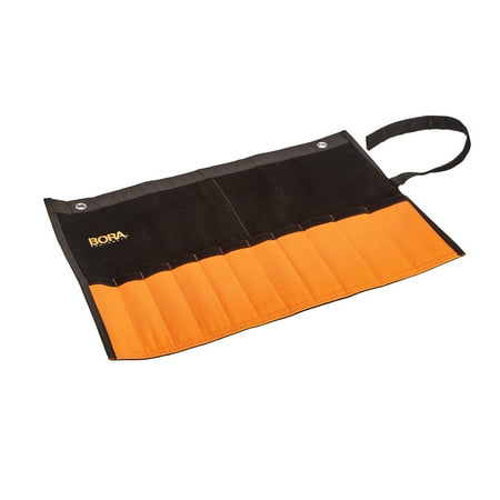 Leather Rolled Strap - Bora 503110 11-Pocket Genuine Suede Leather Tool Roll W/ Velcro Tie Strap