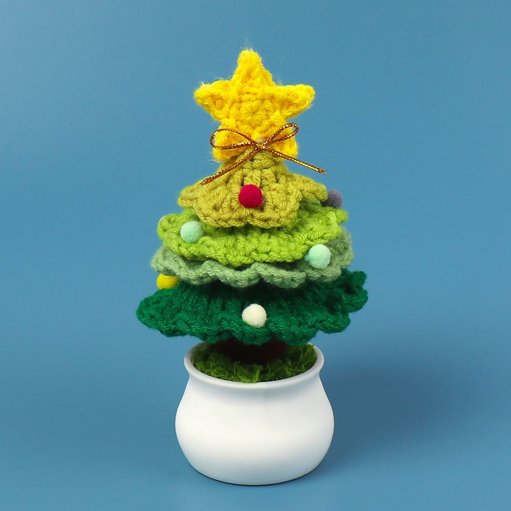 Handcrafted Crochet Christmas Tree Potted Plant Desk Ornament - Festive, No Electricity Required