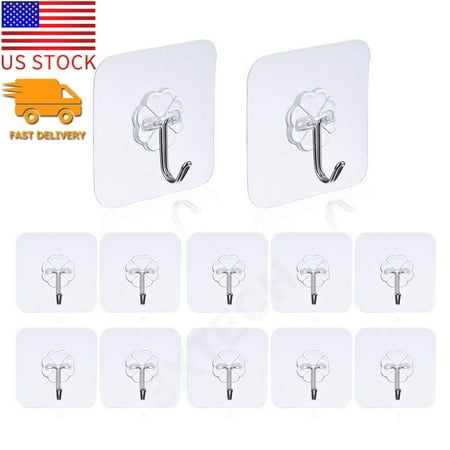 

MesaSe Heavy Duty Adhesive Hooks Nail Free Utility Hooks - 24 Pcs Wall Hooks Waterproof Reusable Seamless Sticky Hook for Bathroom Kitchen Wall Door Ceiling (Transparent)