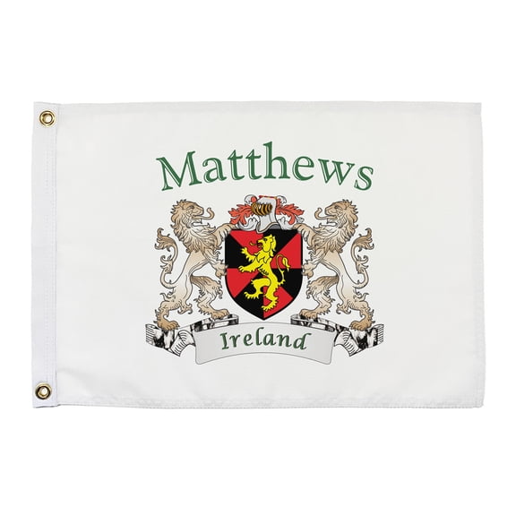 Matthews Irish Coat of Arms Small White Flag - 16"x10.5" inches