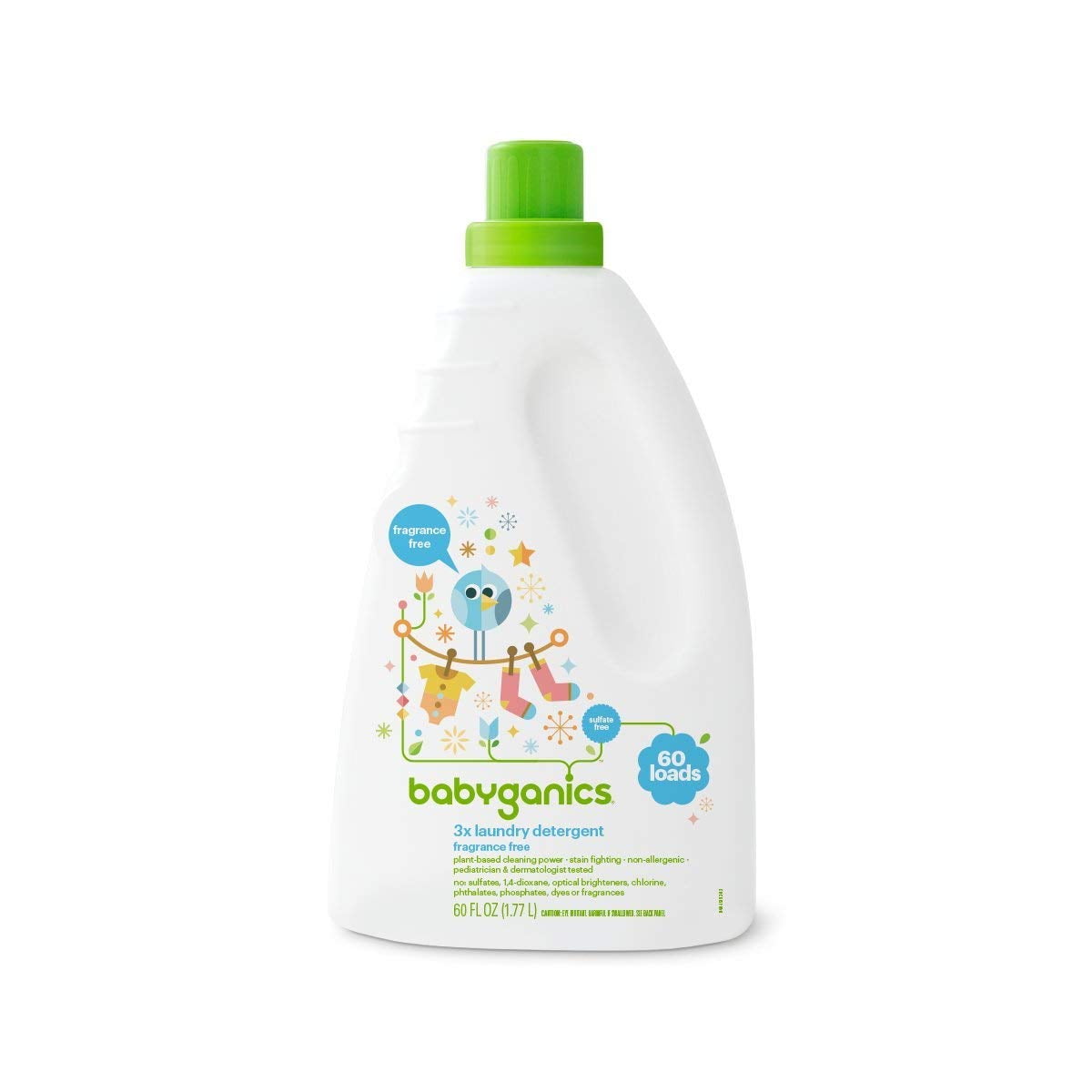 Babyganics 3X Baby Laundry Detergent, Fragrance Free, 60 Fluid Ounce ...