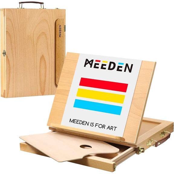 MEEDEN Wood Desk Table Easel with Storage Drawer, Portable Tabletop Easel for Painting, Portable Wooden Artist Desktop Easel Board for Drawing, Paintings, Sketching