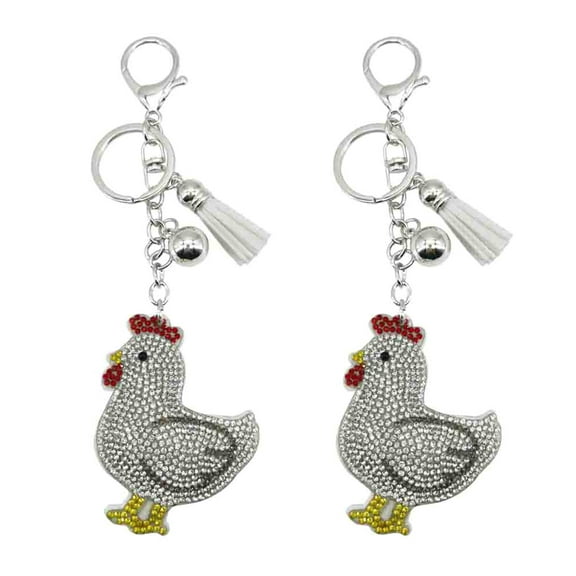 2Pcs Rhinestones Keychain Ornament Chicken Key Holder Bag Charm for Women Girl Purse Backpacks Charm Key Chain Accessory
