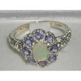 thumbnail image 4 of LBG British Made 10k White Gold Natural Opal & Tanzanite Womens Statement Ring - 33 size options - Size 6.5, 4 of 6