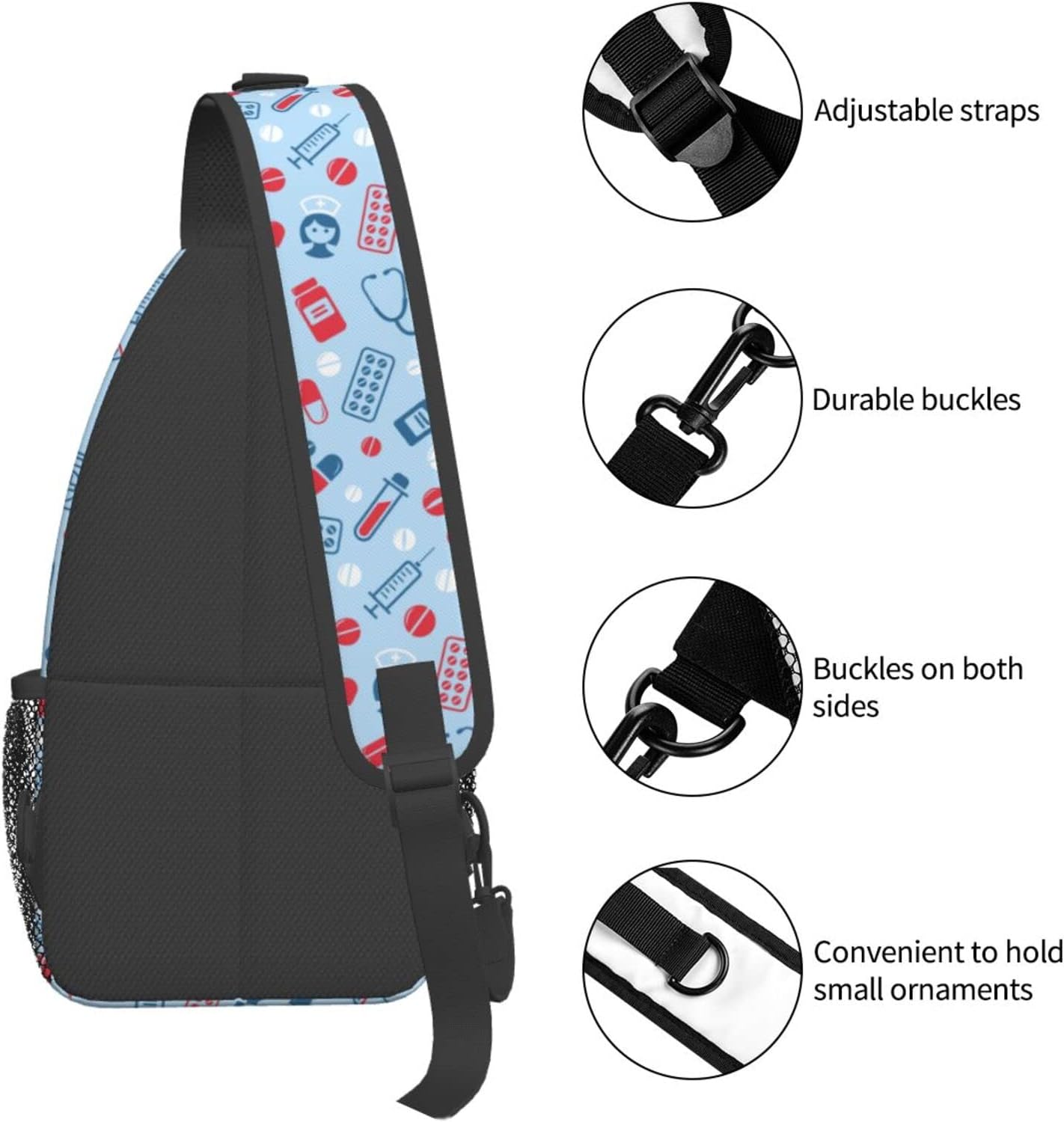 Nurse Medical Print Sling Bag Crossbody Hiking Travel Chest Bags Backpack Shoulder Daypack for Women Men