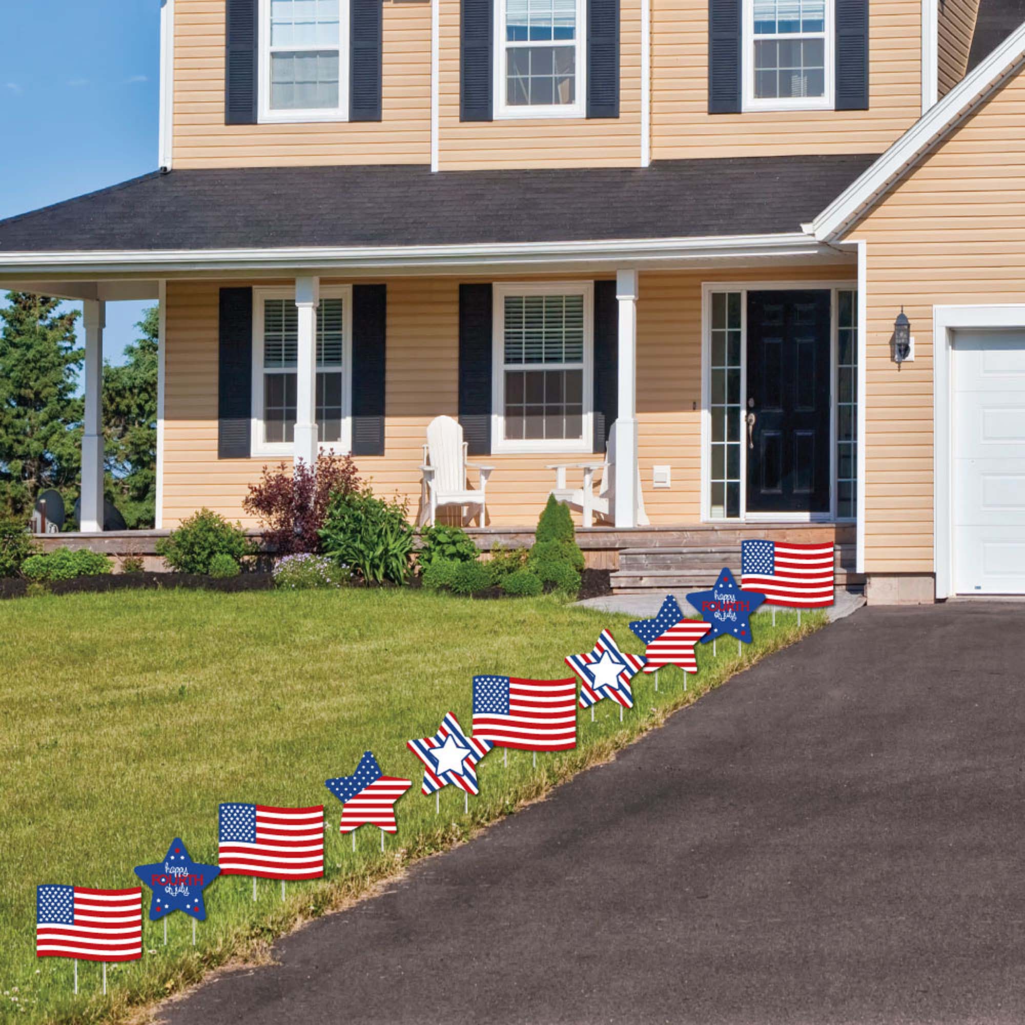 Big Dot of Happiness 4th of July - Flag and Star Lawn Decorations - Outdoor Fourth of July Party Yard Decorations - 10 Piece