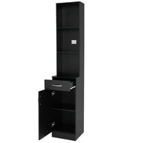 OmySalon Salon Hair Styling Station, Barber Storage Cabinet, Salon Equipement with 5 Compartments, 1 Drawer, 1 Door (Black)