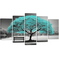 ZHONGYUTONG Black and White Canvas Wall Art 5 Pieces Teal Big Tree and Chair Picture Landscape Painting Prints Modern Home Decor Framed (8"x14"x2 8"x18"x2 8"x22"x1)