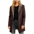 thumbnail image 2 of Wowcloth Women's Solid Color Button Front Long Sleeve Lapel Collar Leather Jacket with Pockets, Classic Style for Daily Wear and Travel, 2 of 9