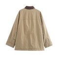 thumbnail image 5 of HH TRAF Abrigo holgado de lona con una botonadura para mujer, chaqueta informal de manga larga con cuello vuelto y bolsillos, 2 colores, para otoño, 5 of 5