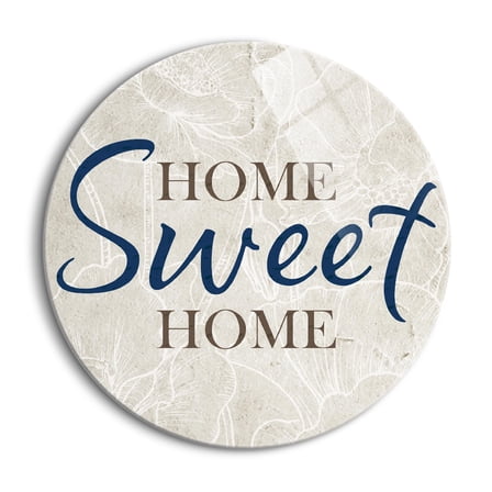 Home Sweet Home Ecru Floral Sketch 24 inch Glass Round Wall Hanging Sign
