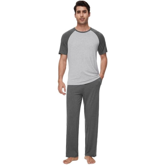WiWi Men's Short Sleeve Pajamas Set Sleepwear Casual Soft Sleep Sets with Pockets Loungewear Viscose from Bamboo S-XXL, Dark Heather Grey, Small