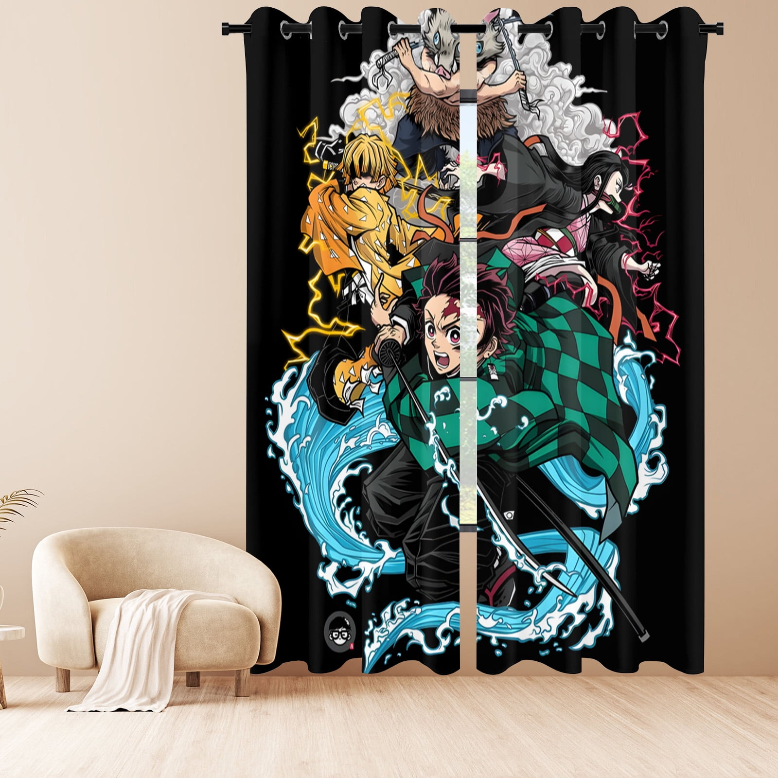 Anime Curtains for Bedroom Drapes Slayer Tanjirou Inosuke Kyoujurou Print Design Window Treatments Curtain Panel Set, 2-Panels, 42" W x 63" L