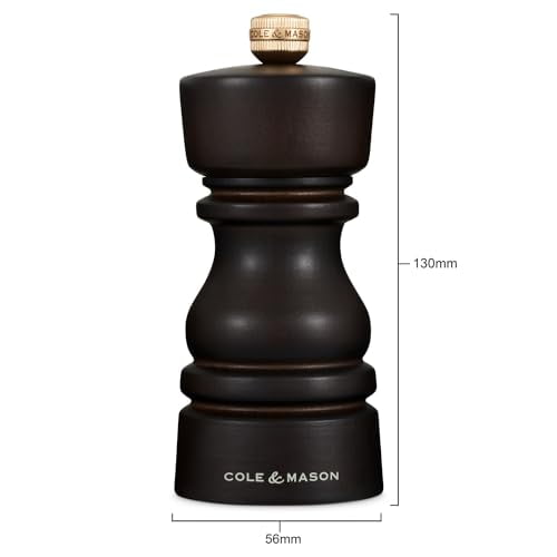 Cole & Mason London Refillable Spice Mill - Kitchen & Home Accessory - Table Black Pepper Grinder - Pepper Mill with Carbon Steel Mechanism - 5", Chocolate Wood